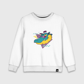 Детский свитшот хлопок с принтом Cool Retro Alligator в городе Новоалтайск, 100% хлопок | круглый вырез горловины, эластичные манжеты, пояс и воротник | 1980 | 1990 | 80 е | 80е | 90 е | 90е | art | crocodile | dj | illustration | memphis | music | ultra | vintage | аллигатор | арт | в очках | вектор | винтаж | девяностые | диджей | иллюстрация | крокодил | крутой аллигатор | мемфис | музыка | 