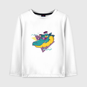 Детский лонгслив хлопок с принтом Cool Retro Alligator в городе Новоалтайск, 100% хлопок | круглый вырез горловины, полуприлегающий силуэт, длина до линии бедер | 1980 | 1990 | 80 е | 80е | 90 е | 90е | art | crocodile | dj | illustration | memphis | music | ultra | vintage | аллигатор | арт | в очках | вектор | винтаж | девяностые | диджей | иллюстрация | крокодил | крутой аллигатор | мемфис | музыка | 
