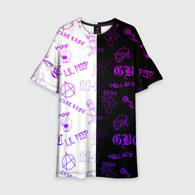 Детское платье 3D с принтом LIL PEEP в городе Новоалтайск, 100% полиэстер | прямой силуэт, чуть расширенный к низу. Круглая горловина, на рукавах — воланы | Тематика изображения на принте: lil peep | lil prince | pink | зарубежная музыка | лил пип | маленький принц