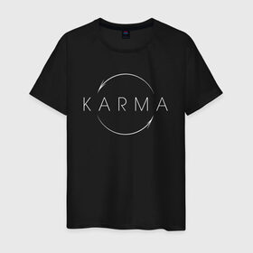 Мужская футболка хлопок с принтом КАРМА | KARMA в городе Новоалтайск, 100% хлопок | прямой крой, круглый вырез горловины, длина до линии бедер, слегка спущенное плечо. | creative | karma | minimalism | карма | креатив | креативная | минимал | минимализм | надпись | текст