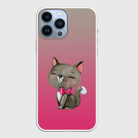 Чехол для iPhone 13 Pro Max с принтом кошечка с бантиком в городе Новоалтайск,  |  | акварель | бабочка | бантик | киска | котенок | кошечка. киса | кошка | краска | рисунок