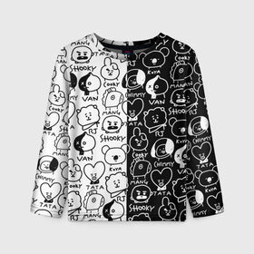 Детский лонгслив 3D с принтом BTS | BT21 в городе Новоалтайск, 100% полиэстер | длинные рукава, круглый вырез горловины, полуприлегающий силуэт
 | army | bangtan boys | bt21 | bts | bts stickers | chimmy | cooky | k pop | koya | mang | monster | rap monster | rapmon | rj | rm | shooky | tata | van | бтс | ви | джей хоуп | джонгук | кейпоп | реп монстр | стикеры bts | сюга | чимин | чин