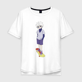 Мужская футболка хлопок Oversize с принтом Киллуа Hunter x Hunter в городе Новоалтайск, 100% хлопок | свободный крой, круглый ворот, “спинка” длиннее передней части | hunter | killua zoldyck | охотник | скейтборд