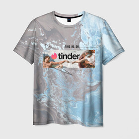 Мужская футболка 3D Find me on Tinder | Тиндер: в городе Новоалтайск, 100% полиэфир | прямой крой, круглый вырез горловины, длина до линии бедер | find | me | on | tinder | адама | геометрия | живопись | знакомства | искусство | ищи | картина | меня | на | сотворение | тиндер | тиндере