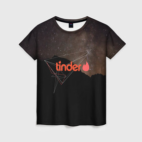 Женская футболка 3D с принтом Tinder | Тиндер знакомство в городе Новоалтайск, 100% полиэфир ( синтетическое хлопкоподобное полотно) | прямой крой, круглый вырез горловины, длина до линии бедер | геометрия | закат | звезды | знакомства | тиндер