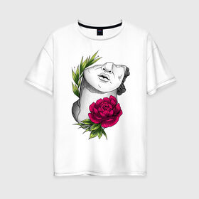 Женская футболка хлопок Oversize с принтом Head of david in flowers в городе Новоалтайск, 100% хлопок | свободный крой, круглый ворот, спущенный рукав, длина до линии бедер
 | 8 марта | girl | woman | бабушка | весна | девушкам | девушке | девушки | женский | листья | мама | март | пионы | подарок | тренд | цветочки | цветы