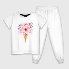 Детская пижама хлопок с принтом Flowers ice cream в городе Новоалтайск, 100% хлопок |  брюки и футболка прямого кроя, без карманов, на брюках мягкая резинка на поясе и по низу штанин
 | 8 марта | girl | woman | бабушка | весна | девушкам | девушке | девушки | женский | листья | мама | март | пионы | подарок | тренд | цветочки | цветы