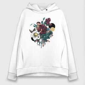 Женское худи Oversize хлопок с принтом Paintings and flowers в городе Новоалтайск, френч-терри — 70% хлопок, 30% полиэстер. Мягкий теплый начес внутри —100% хлопок | боковые карманы, эластичные манжеты и нижняя кромка, капюшон на магнитной кнопке | 8 марта | girl | woman | бабушка | весна | девушкам | девушке | девушки | женский | листья | мама | март | пионы | подарок | тренд | цветочки | цветы