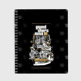 Тетрадь с принтом Grand Theft Auto III в городе Новоалтайск, 100% бумага | 48 листов, плотность листов — 60 г/м2, плотность картонной обложки — 250 г/м2. Листы скреплены сбоку удобной пружинной спиралью. Уголки страниц и обложки скругленные. Цвет линий — светло-серый
 | 4 | 5 | five | games | grand theft auto | gta | gta v | los santos | online | rockstar | san andreas | великое авто воровство | гта | гташка | игры | логотип | лос сантос | майкл | мафия | ограбление | онлайн | пеф | рокстар | самп | сан андреас 