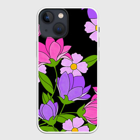 Чехол для iPhone 13 mini с принтом Ночные цветы в городе Новоалтайск,  |  | fashion | flowers | бабушка | букет | бутоны | весна | ветки | девушкам | дочь | зелень | лаванда | лепестки | лето | лилии | листья | лучшая | мама | ночь | пионы | подарок | поляна | природа | растения | розы