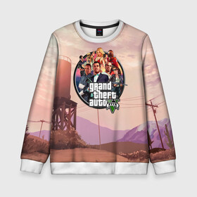 Детский свитшот 3D с принтом Grand Theft Auto 5 персонажи в городе Новоалтайск, 100% полиэстер | свободная посадка, прямой крой, мягкая тканевая резинка на рукавах и понизу свитшота | 4 | 5 | five | games | grand theft auto | gta | gta v | los santos | online | rockstar | san andreas | великое авто воровство | гта | гташка | игры | логотип | лос сантос | майкл | мафия | ограбление | онлайн | пеф | рокстар | самп | сан андреас 