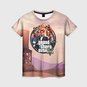 Женская футболка 3D с принтом Grand Theft Auto 5 персонажи в городе Новоалтайск, 100% полиэфир ( синтетическое хлопкоподобное полотно) | прямой крой, круглый вырез горловины, длина до линии бедер | 4 | 5 | five | games | grand theft auto | gta | gta v | los santos | online | rockstar | san andreas | великое авто воровство | гта | гташка | игры | логотип | лос сантос | майкл | мафия | ограбление | онлайн | пеф | рокстар | самп | сан андреас 
