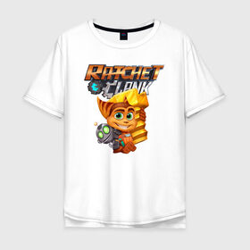Мужская футболка хлопок Oversize с принтом Ratchet & Clank в городе Новоалтайск, 100% хлопок | свободный крой, круглый ворот, “спинка” длиннее передней части | game | ratchet  clank | галактические рейнджеры | игры | рэтчет и кланr