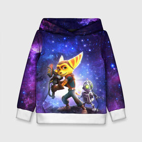 Детская толстовка 3D с принтом Ratchet & Clank game в городе Новоалтайск, 100% полиэстер | двухслойный капюшон со шнурком для регулировки, мягкие манжеты на рукавах и по низу толстовки, спереди карман-кенгуру с мягким внутренним слоем | Тематика изображения на принте: game | ratchet  clank | галактические рейнджеры | игры | рэтчет и кланr