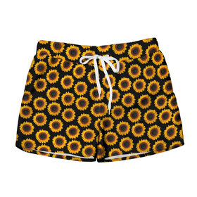 Женские шорты 3D с принтом ПОДСОЛНУХИ | РАСТЕНИЯ в городе Новоалтайск, 100% полиэстер | прямой крой, два кармана без застежек по бокам. Мягкая трикотажная резинка на поясе, внутри которой широкие завязки. Длина до середины бедра | flowers. | sunflower | букет | весна | лето | подсолнух | природа | растения | семечки | солнце | цветы