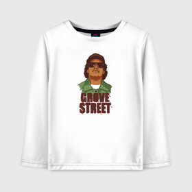 Детский лонгслив хлопок с принтом GROVE STREET в городе Новоалтайск, 100% хлопок | круглый вырез горловины, полуприлегающий силуэт, длина до линии бедер | 4 | 5 | five | games | grand theft auto | gta | gta v | los santos | online | rockstar | san andreas | великое авто воровство | гта | гташка | игры | логотип | лос сантос | майкл | мафия | ограбление | онлайн | пеф | рокстар | самп | сан андреас 