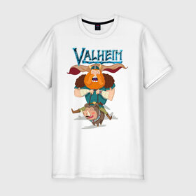 Мужская футболка хлопок Slim с принтом Valheim в городе Новоалтайск, 92% хлопок, 8% лайкра | приталенный силуэт, круглый вырез ворота, длина до линии бедра, короткий рукав | fantasy | mmo | valheim | valve | валхейм | вальхейм | викинги | выживалка | игра | королевская битва | ммо | ролевая игра | фэнтази
