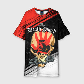 Детское платье 3D с принтом Five Finger Death Punch [7] в городе Новоалтайск, 100% полиэстер | прямой силуэт, чуть расширенный к низу. Круглая горловина, на рукавах — воланы | Тематика изображения на принте: 5fdp | 5фдп | ffdp | five finger death punch | metal | music | skeleton | sounds | метал | музыка | рок | череп