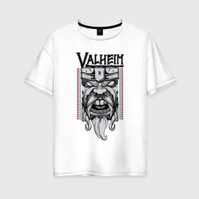 Женская футболка хлопок Oversize с принтом Valheim в городе Новоалтайск, 100% хлопок | свободный крой, круглый ворот, спущенный рукав, длина до линии бедер
 | fantasy | mmo | valheim | valve | валхейм | вальхейм | викинги | выживалка | игра | королевская битва | ммо | ролевая игра | фэнтази