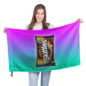 Флаг 3D с принтом Skittles | Черный в городе Новоалтайск, 100% полиэстер | плотность ткани — 95 г/м2, размер — 67 х 109 см. Принт наносится с одной стороны | black | skittles | sweet heat | градиент | зеленый | радуга | розовый | синий | скитлс | черный