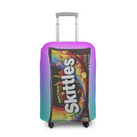 Чехол для чемодана 3D с принтом Skittles | Черный в городе Новоалтайск, 86% полиэфир, 14% спандекс | двустороннее нанесение принта, прорези для ручек и колес | black | skittles | sweet heat | градиент | зеленый | радуга | розовый | синий | скитлс | черный