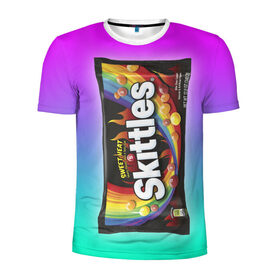 Мужская футболка 3D спортивная с принтом Skittles | Черный в городе Новоалтайск, 100% полиэстер с улучшенными характеристиками | приталенный силуэт, круглая горловина, широкие плечи, сужается к линии бедра | black | skittles | sweet heat | градиент | зеленый | радуга | розовый | синий | скитлс | черный