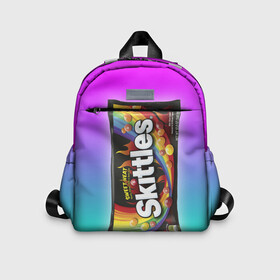 Детский рюкзак 3D с принтом Skittles | Черный в городе Новоалтайск, 100% полиэстер | лямки с регулируемой длиной, сверху петелька, чтобы рюкзак можно было повесить на вешалку. Основное отделение закрывается на молнию, как и внешний карман. Внутри дополнительный карман. По бокам два дополнительных кармашка | black | skittles | sweet heat | градиент | зеленый | радуга | розовый | синий | скитлс | черный