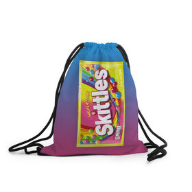 Рюкзак-мешок 3D с принтом Skittles | Желтый в городе Новоалтайск, 100% полиэстер | плотность ткани — 200 г/м2, размер — 35 х 45 см; лямки — толстые шнурки, застежка на шнуровке, без карманов и подкладки | skittles | sweet sours | yellow | градиент | желтый | красный | радуга | розовый | синий | скитлс | фиолетовый