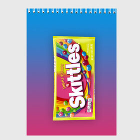 Скетчбук с принтом Skittles | Желтый в городе Новоалтайск, 100% бумага
 | 48 листов, плотность листов — 100 г/м2, плотность картонной обложки — 250 г/м2. Листы скреплены сверху удобной пружинной спиралью | skittles | sweet sours | yellow | градиент | желтый | красный | радуга | розовый | синий | скитлс | фиолетовый
