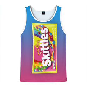 Мужская майка 3D с принтом Skittles | Желтый в городе Новоалтайск, 100% полиэстер | круглая горловина, приталенный силуэт, длина до линии бедра. Пройма и горловина окантованы тонкой бейкой | skittles | sweet sours | yellow | градиент | желтый | красный | радуга | розовый | синий | скитлс | фиолетовый