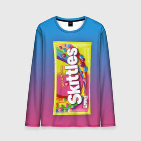 Мужской лонгслив 3D с принтом Skittles | Желтый в городе Новоалтайск, 100% полиэстер | длинные рукава, круглый вырез горловины, полуприлегающий силуэт | Тематика изображения на принте: skittles | sweet sours | yellow | градиент | желтый | красный | радуга | розовый | синий | скитлс | фиолетовый