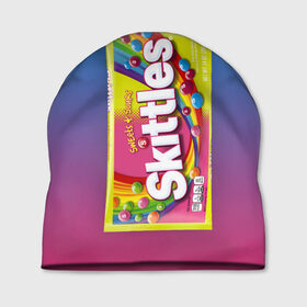 Шапка 3D с принтом Skittles | Желтый в городе Новоалтайск, 100% полиэстер | универсальный размер, печать по всей поверхности изделия | skittles | sweet sours | yellow | градиент | желтый | красный | радуга | розовый | синий | скитлс | фиолетовый