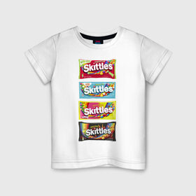 Детская футболка хлопок с принтом Skittles | Разнообразие в городе Новоалтайск, 100% хлопок | круглый вырез горловины, полуприлегающий силуэт, длина до линии бедер | 4 штуки | freeze pop | limited edition | long lost time | original | skittles | sweet heat | sweet sours | желтый | красный | ориджинл | разнообразие | синий | скитлс | черный