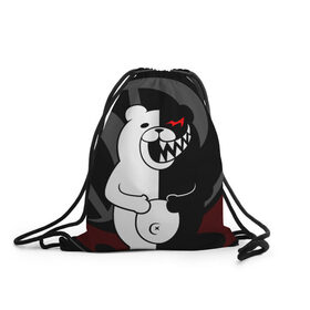 Рюкзак-мешок 3D с принтом MONOKUMA | МОНОКУМА | DANGANRO в городе Новоалтайск, 100% полиэстер | плотность ткани — 200 г/м2, размер — 35 х 45 см; лямки — толстые шнурки, застежка на шнуровке, без карманов и подкладки | anime | bear | black  white | danganronpa | kurokuma | monodam | monokuma | monomi | monotaro | rabbit | school | shirokuma | аниме | главарь | мoноми | монокума | черно белый | школа