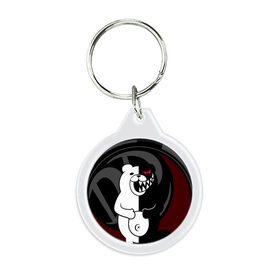 Брелок круглый MONOKUMA | МОНОКУМА | DANGANRO: в городе Новоалтайск, пластик и полированная сталь | круглая форма, металлическое крепление в виде кольца | anime | bear | black white | danganronpa | kurokuma | monodam | monokuma | monomi | monotaro | rabbit | school | shirokuma | аниме | главарь | мoноми | монокума | черно белый | школа