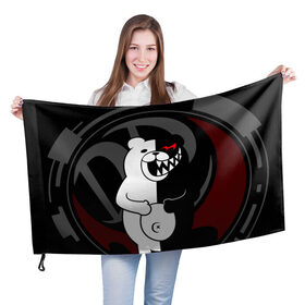 Флаг 3D с принтом MONOKUMA | МОНОКУМА | DANGANRO в городе Новоалтайск, 100% полиэстер | плотность ткани — 95 г/м2, размер — 67 х 109 см. Принт наносится с одной стороны | anime | bear | black  white | danganronpa | kurokuma | monodam | monokuma | monomi | monotaro | rabbit | school | shirokuma | аниме | главарь | мoноми | монокума | черно белый | школа