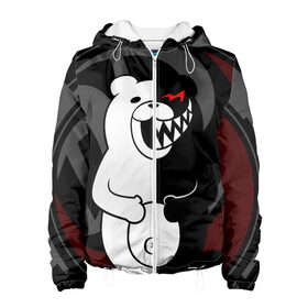 Женская куртка 3D с принтом MONOKUMA | МОНОКУМА | DANGANRO в городе Новоалтайск, ткань верха — 100% полиэстер, подклад — флис | прямой крой, подол и капюшон оформлены резинкой с фиксаторами, два кармана без застежек по бокам, один большой потайной карман на груди. Карман на груди застегивается на липучку | anime | bear | black  white | danganronpa | kurokuma | monodam | monokuma | monomi | monotaro | rabbit | school | shirokuma | аниме | главарь | мoноми | монокума | черно белый | школа