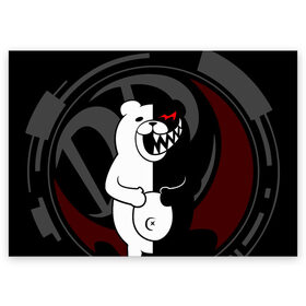 Поздравительная открытка с принтом MONOKUMA | МОНОКУМА | DANGANRO в городе Новоалтайск, 100% бумага | плотность бумаги 280 г/м2, матовая, на обратной стороне линовка и место для марки
 | anime | bear | black  white | danganronpa | kurokuma | monodam | monokuma | monomi | monotaro | rabbit | school | shirokuma | аниме | главарь | мoноми | монокума | черно белый | школа