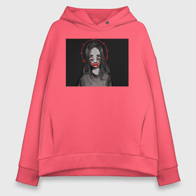 Женское худи Oversize хлопок с принтом No Smile в городе Новоалтайск, френч-терри — 70% хлопок, 30% полиэстер. Мягкий теплый начес внутри —100% хлопок | боковые карманы, эластичные манжеты и нижняя кромка, капюшон на магнитной кнопке | Тематика изображения на принте: грусть | девушка | закрытый рот | молчание | печаль