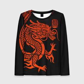 Женский лонгслив 3D с принтом RED CHINA DRAGON в городе Новоалтайск, 100% полиэстер | длинные рукава, круглый вырез горловины, полуприлегающий силуэт | china | china dragon | red dragon | без крыльев | дракон змея | китай | китайские символы | китайский дракон | красный дракон | символ