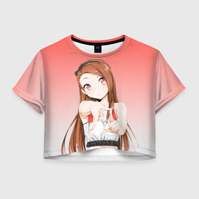 Женская футболка Crop-top 3D с принтом девушка ищет кадр измеряет в городе Новоалтайск, 100% полиэстер | круглая горловина, длина футболки до линии талии, рукава с отворотами | аниме | бантик | волосы | градиент | девочка | девушка | ищет кадр | лента | манга | милая | оценивает размер | персонаж | скромность | фотограф | чиби
