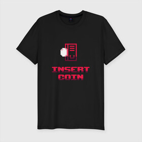 Мужская футболка хлопок Slim с принтом Insert Coin игровой автомат в городе Новоалтайск, 92% хлопок, 8% лайкра | приталенный силуэт, круглый вырез ворота, длина до линии бедра, короткий рукав | arcade | arcade cabinet | english | games | gaming | pixel art | retro | vintage | английский язык | аркадные игры | видеоигры | винтаж | вставьте монету | игры | иллюстрация | монета | пиксель арт | пиксельный арт | прикол | ретро