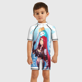 Детский купальный костюм 3D с принтом Fall guys x league of legands в городе Новоалтайск, Полиэстер 85%, Спандекс 15% | застежка на молнии на спине | fall guys | league of legends | lol | moba | лига легенд | лол | моба