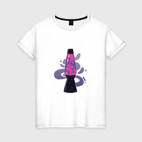 Женская футболка хлопок с принтом Lava Lamp Лавовая лампа в городе Новоалтайск, 100% хлопок | прямой крой, круглый вырез горловины, длина до линии бедер, слегка спущенное плечо | art | hippie | hipster | hipster merch | oil | vintage | арт | в стиле ретро | винтаж | винтажная лампа | воск | декоративный светильник | джинн | иллюстрация | лава | лампа | лампа джинна | масло | парафин | ретро