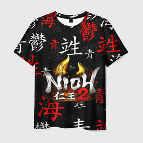 Мужская футболка 3D с принтом NIOH 2 в городе Новоалтайск, 100% полиэфир | прямой крой, круглый вырез горловины, длина до линии бедер | Тематика изображения на принте: action | ninja | nioh | nioh 2 | игра про самурая | кровь | меч | ниндзя | ниох | ниох 2 | самурай | экшен.