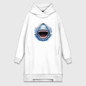 Платье-худи хлопок с принтом АКУЛА ЧЕЛЮСТИ в городе Новоалтайск,  |  | fish | jaws | megalodon | shark | teeth | white shark | акула | белая акула | зубы | клыки | мегалодон | пасть | рот | рыба | челюсти