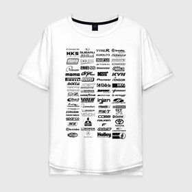 Мужская футболка хлопок Oversize с принтом Racing Logo в городе Новоалтайск, 100% хлопок | свободный крой, круглый ворот, “спинка” длиннее передней части | Тематика изображения на принте: auto | brembo | car | drag | drift | enkey | hoda | logo | mitsubishi | nissan | pirelli | racing | rally | sparco | street | subaru | toyota | авто | автомобили | гонки | дрифт | дрэг | лого | логотип | митсубиси | ниссан | ралли | субару | тойота | хонд