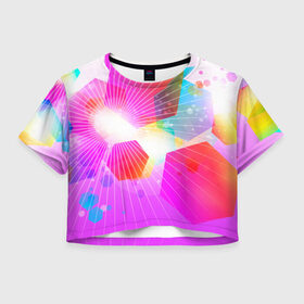 Женская футболка Crop-top 3D с принтом шечтиугольники яркие в городе Новоалтайск, 100% полиэстер | круглая горловина, длина футболки до линии талии, рукава с отворотами | абстракция | геометрия | линии | лучи | радуга | фигуры | цвета | щестиугольник | яркие
