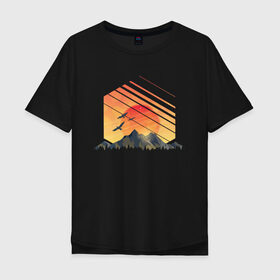 Мужская футболка хлопок Oversize с принтом Mountain Galaxy Sunset в городе Новоалтайск, 100% хлопок | свободный крой, круглый ворот, “спинка” длиннее передней части | abstract | art | geometric | geometry | landscape | minimalism | sky | space | sun | абстракция | арт | векторный рисунок | восход | галактика | геометрия | гора | горный пейзаж | горы | закат | картина | космос | минимализм | небо