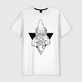 Мужская футболка хлопок Slim с принтом Gnome Chompski Astronaut в городе Новоалтайск, 92% хлопок, 8% лайкра | приталенный силуэт, круглый вырез ворота, длина до линии бедра, короткий рукав | garden gnome | gnome alone | little rocket man | гном чомски | маленький космонавт | один гнома | садовый гном